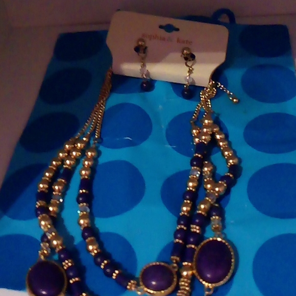Blue necklace and necklace, earrings set - Picture 3 of 3